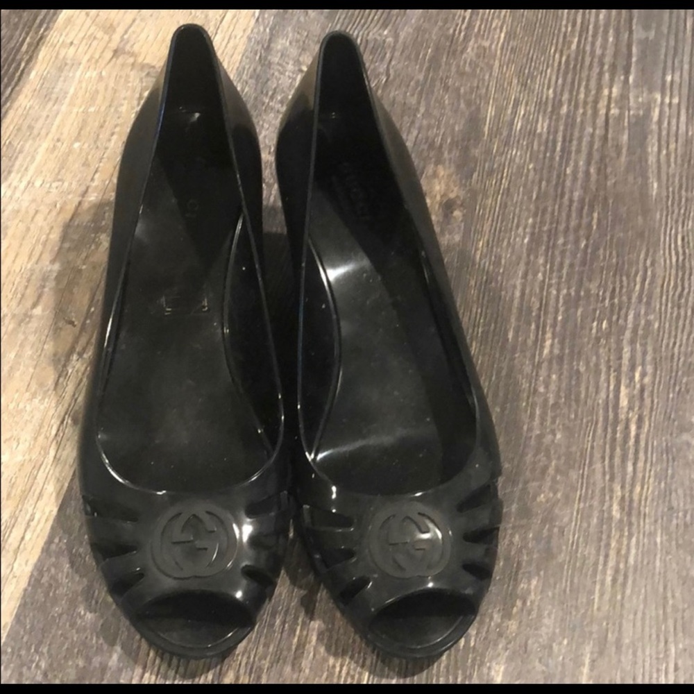 AUTHENTIC GUCCI BLACK JELLY WEDGES